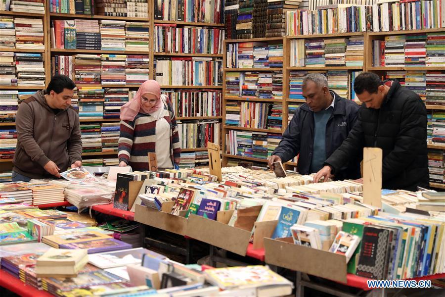 People visit the Alexandria International Book Fair in Alexandria, Egypt, March 31, 2019. The 15th Alexandria International Book Fair, the second largest exhibition in Egypt, witnessed a high visitor turnout, surprising officials of Bibliotheca Alexandria, the organizing body of the two-week event. (Xinhua/Ahmed Gomaa)
