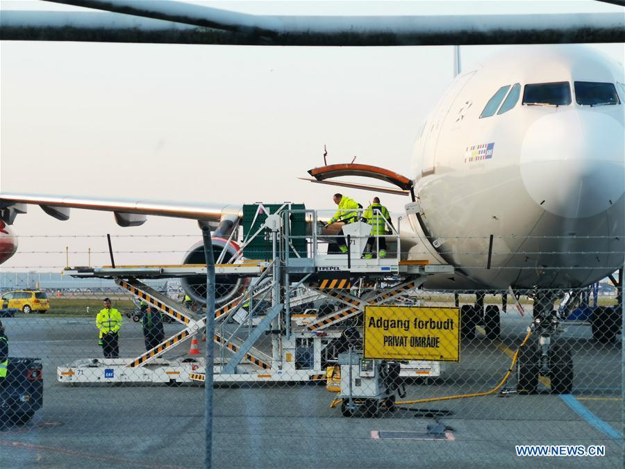 Xing Er and Mao Er, two giant pandas from China, are unloaded from a cargo plane at Kastrup airport in Copenhagen, Denmark, on April 4, 2019. After arriving in Copenhagen on Thursday, the pair of giant pandas Xing Er, a 5-year-old male, and Mao Er, a 4-year-old female, will head to their new home in Copenhagen Zoo for collaborative research. They will live in Denmark for 15 years, according to the agreement signed between the Chinese Association of Zoological Gardens and the zoo in 2017. (Xinhua/Li Pengfei)