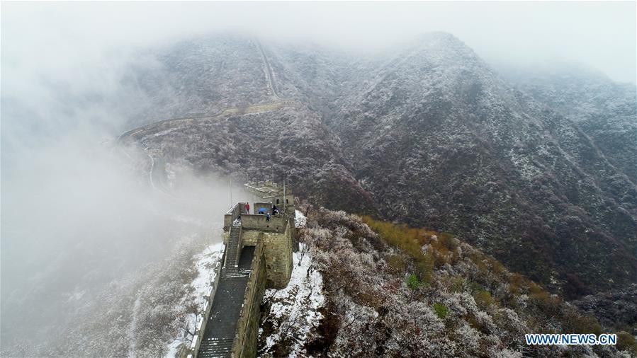 <?php echo strip_tags(addslashes(Aerial photo taken on April 9, 2019 shows the snowy scenery of the Mutianyu Great Wall in Beijing, capital of China. (Xinhua/Bu Xiangdong))) ?>