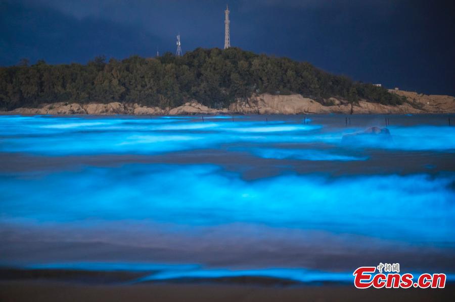 <?php echo strip_tags(addslashes(Image taken on April 14, 2019 shows a striking blue algae bloom near Changle Airport in Fuzhou City, Fujian Province. The fluorescent blue glow is natural, powered by a bloom of Noctiluca scintillans, commonly known as 