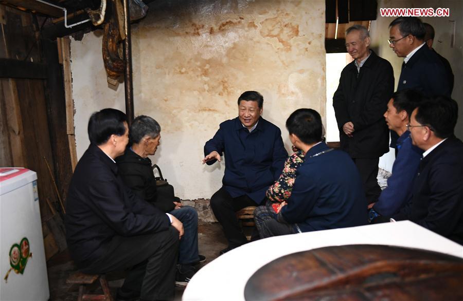 <?php echo strip_tags(addslashes(Chinese President Xi Jinping, also general secretary of the Communist Party of China Central Committee and chairman of the Central Military Commission, visits a villager's home to learn about the progress of poverty alleviation and in solving prominent problems including meeting the basic need of food and clothing and guaranteeing compulsory education, basic medical care and safe housing, in Huaxi Village of Shizhu Tujia Autonomous County, southwest China's Chongqing, April 15, 2019. Xi went on an inspection tour in southwest China's Chongqing Municipality Monday. (Xinhua/Xie Huanchi))) ?>