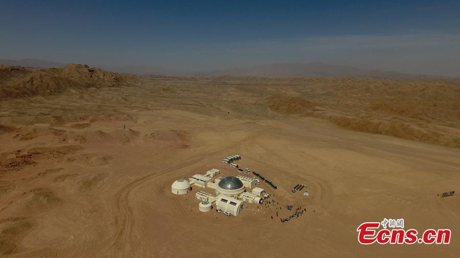 A picture taken with a drone shows an aerial view of the C-Space Project, a Mars simulation base in the Gobi Desert in Jinchang, Gansu Province, China, 16 April 2019. (Photo/China News Service)