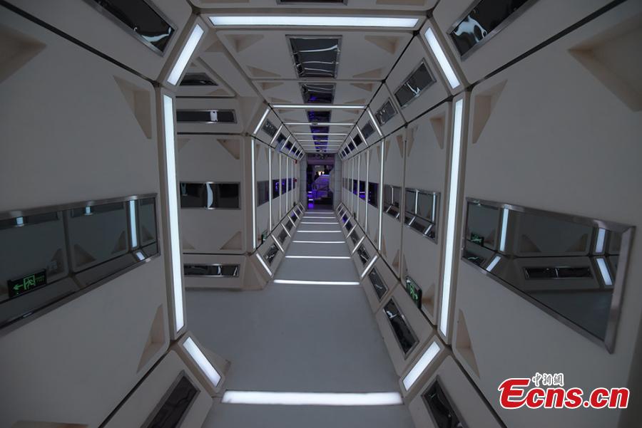 A view of a corridor inside the C-Space Project, a Mars simulation base in the Gobi Desert in Jinchang, Gansu Province, China, 17 April 2019. The C-Space Project Mars Base opened officially on 17 April 2019 with the aim to educate and provide an environment for youths and tourists to experience life on planet Mars. The base occupying an area of 11,996 square feet is situated about 40 kilometers from the town of Jinchang in the Gobi Desert. The location is chosen to simulate the landscape and harsh conditions of living on Mars as much as possible. (Photo/China News Service)