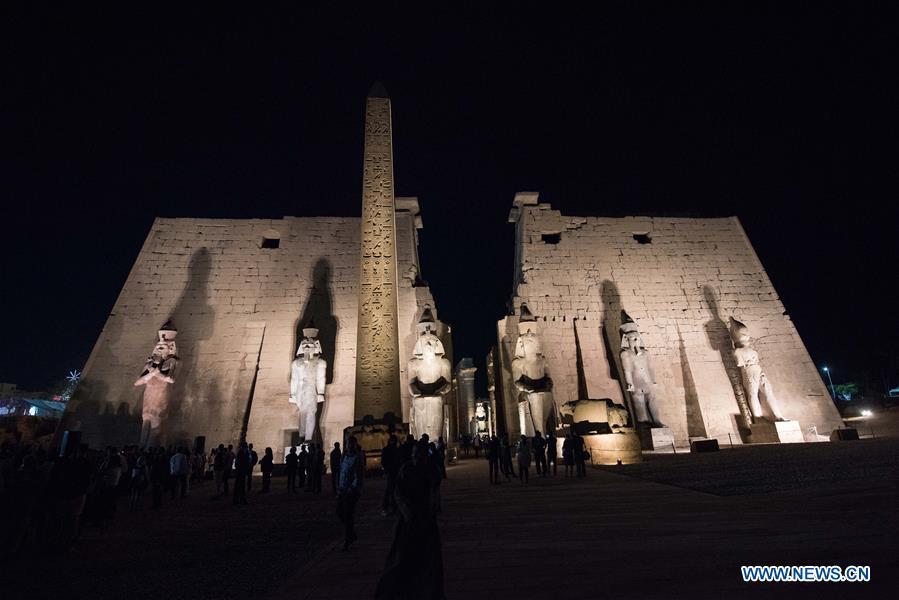 <?php echo strip_tags(addslashes(People attend the unveiling of a colossus of ancient Egyptian King Ramses II at Luxor Temple in Luxor, Egypt, April 18, 2019. Egypt's Ministry of Antiquities unveiled on Thursday evening a 60-ton statue of ancient Egyptian King Ramses II at the Luxor Temple after its restoration and re-erection on the Nile River's east bank in the southern province of Luxor. (Xinhua/Meng Tao))) ?>