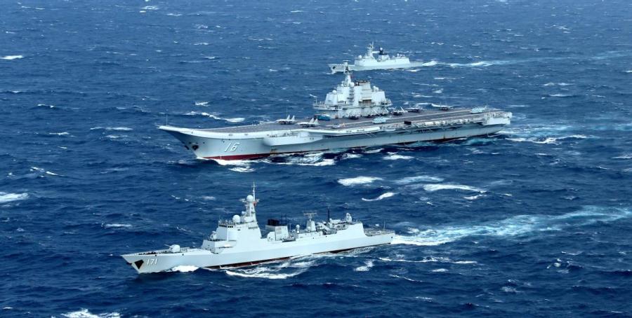 A PLA Navy carrier battle group sails in formation. (MO XIAOLIANG/FOR CHINA DAILY)