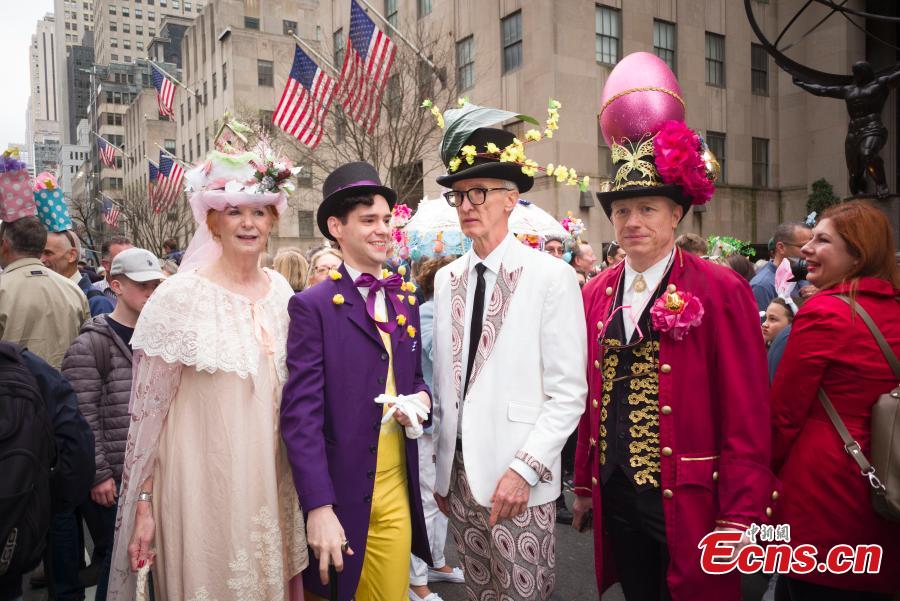 <?php echo strip_tags(addslashes(People wear Easter bonnets during the annual Easter Parade and Bonnet Festival on Fifth Avenue in New York City, New York, U.S., April 21, 2019. (Photo: China News Service/Liao Pan))) ?>