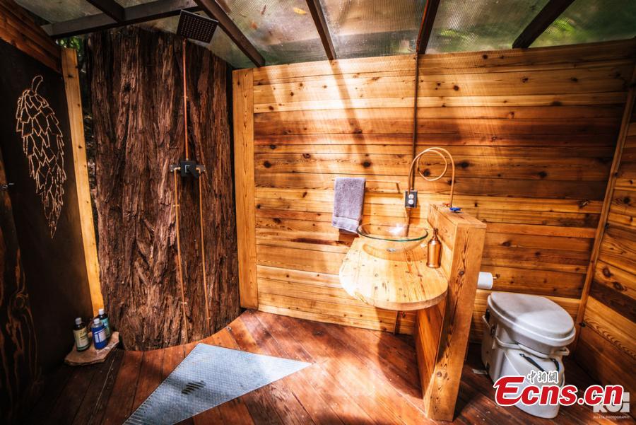 O2Treehouse, a company that built different treehouses, has listed the Pinecone Treehouse in Oakland, California, for sale. The 5.5-ton  geodesic cabin is constructed from steel, wood and glass. The sale price is around $150,000, but that doesn\'t include installation on your own property. (Photo/IC)