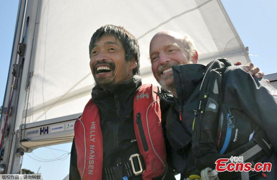 <?php echo strip_tags(addslashes(Blind sailor Mitsuhiro Iwamoto (L) celebrates with his navigator Doug Smith, April 2010.  Mitsuhiro Iwamoto successfully completes a near two-month, non-stop voyage from San Diego to Fukushima Prefecture, making him the first to make a so-called blind sailing Pacific Ocean crossing.  (Photo/Agencies))) ?>