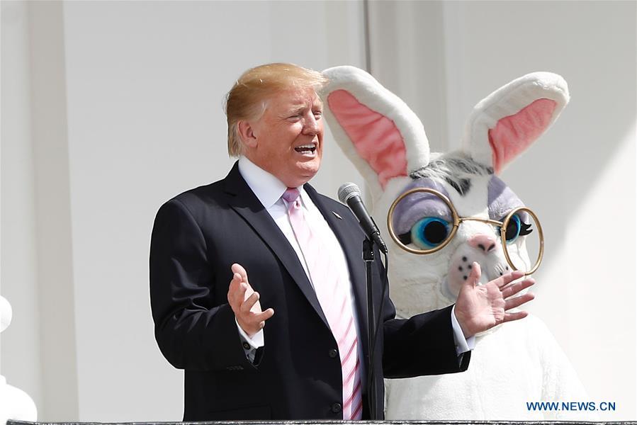 U.S. President Donald Trump attends the annual Easter Egg Roll at the White House in Washington D.C., the United States, on April 22, 2019. White House Easter Egg Roll was held on the South Lawn on Monday as the annual tradition entered its 141st year. (Xinhua/Ting Shen)