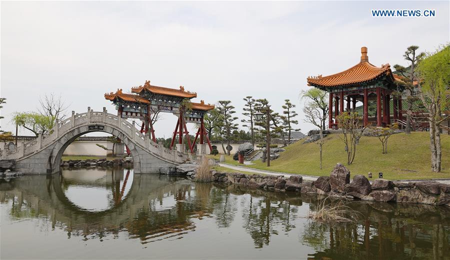 <?php echo strip_tags(addslashes(Photo taken on April 18, 2019 shows a view at the Encho-en garden in Tottori, Japan. Covering an area of about 10,000 square meters, Encho-en is one of the biggest full-scaled Chinese-style garden in Japan. It was built in 1995 to show the friendship between Tottori and north China's Hebei Province. The designing and materials procurement and processing took place in China. The main building was shop-assembled in China before the final assembly in Japan. All these steps were supervised by Chinese engineers. (Xinhua/Du Xiaoyi))) ?>