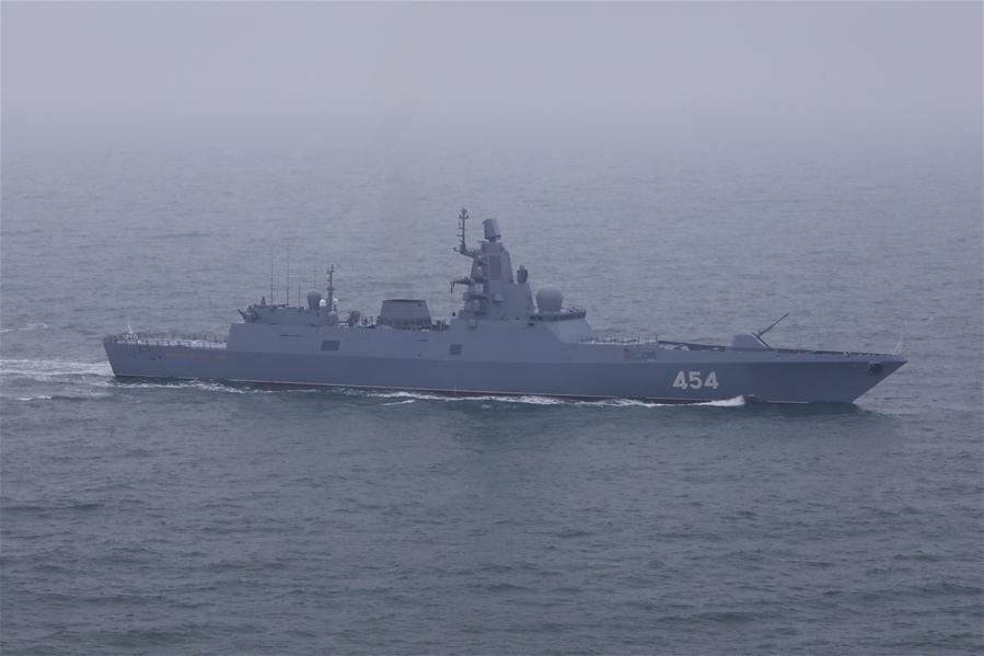 <?php echo strip_tags(addslashes(Aerial photo taken on April 23, 2019 shows Russian Navy frigate Admiral Gorshkov in the waters off Qingdao, east China's Shandong Province. (Xinhua/Ju Zhenhua))) ?>