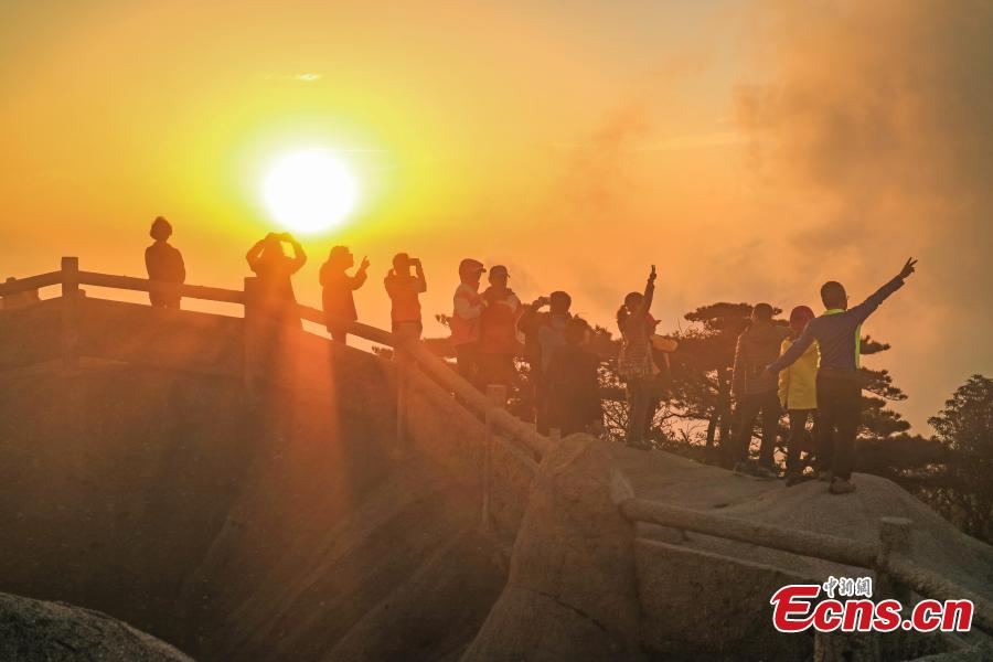 <?php echo strip_tags(addslashes(The spectacular view of Mt. Huang scenic area in Anhui Province. After several rainy and foggy days, the UNESCO world heritage site once again offers views of the clouds from above, known as the Sea of Clouds. (Photo: China News Service/Li Jingang))) ?>