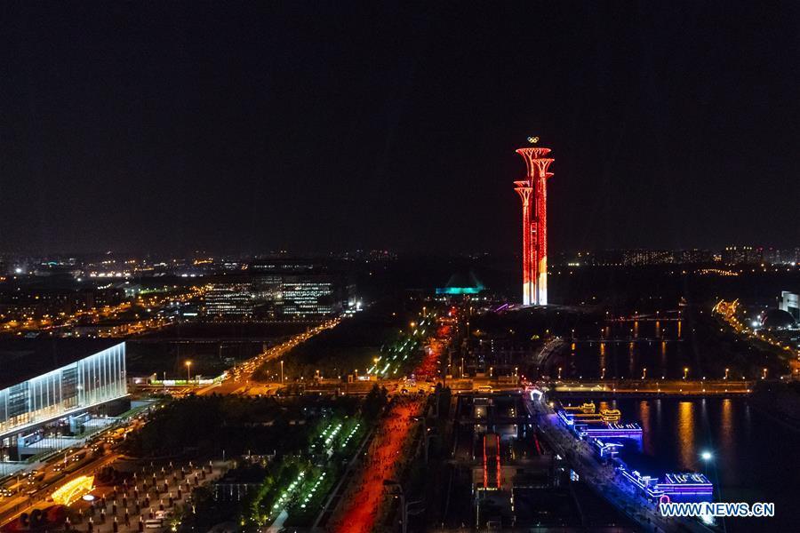 <?php echo strip_tags(addslashes(Photo taken on April 26, 2019 shows a view along the central north-south axis in Beijing, capital of China. Roads and buildings along the central axis were highlighted Friday evening for the Second Belt and Road Forum for International Cooperation in Beijing. (Xinhua/Cai Yang))) ?>