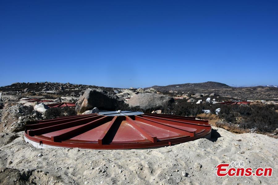 A view of the Large High Altitude Air Shower Observatory (LHAASO) on Haizi Mountain in Daocheng County, Sichuan Province, April 27, 2019. The giant observatory will consist of more than 6,300 detectors, an array of 12 Cherenkov telescopes and three water ponds containing 3,000 detecting units. LHAASO, designed to detect high-energy gamma rays with the utmost sensitivity and accuracy, launched its first set of detectors on Friday, complementing global efforts to decode the origin of cosmic rays. (Photo: China News Service/Sun Zifa)