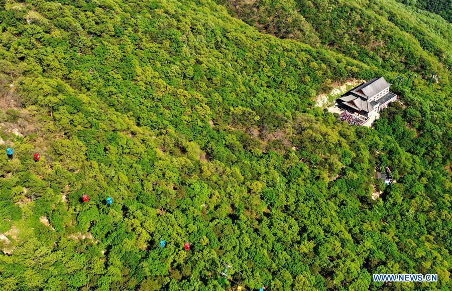 Aerial photo taken on May 2, 2019 shows the scenery of Panshan Mountain in Jizhou District of Tianjin, north China. May 5 marks the opening of \