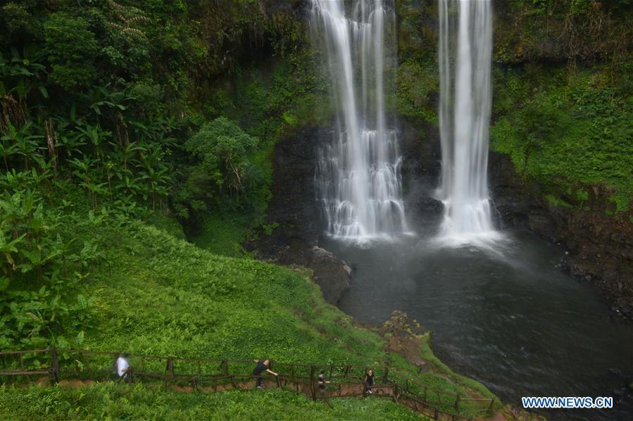 Photo taken on Nov. 16, 2018 shows waterfall scenery at Bolaven Plateau in Champasak Province, Laos. China will hold the Conference on Dialogue of Asian Civilizations starting from May 15. Under the theme of \