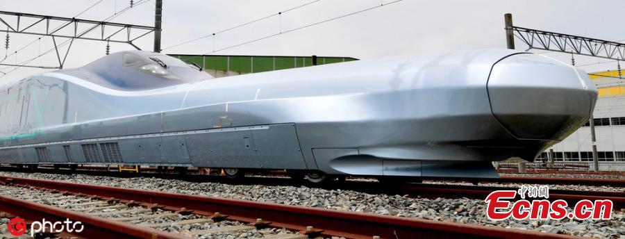 <?php echo strip_tags(addslashes(Next generation Shinkansen bullet train vehicle Car 10 of ALFA-X of East Japan Railway Company (JR East) during a media day in Rifu, Miyagi Prefecture, northern Japan, May 9, 2019. JR East will start driving test of the vehicle ALFA-X on May 10, 2019 to reach to commercial operation at 360 km/h, which speed will be the world's fastest as a Shinkansen bullet train. (Photo/Agencies))) ?>