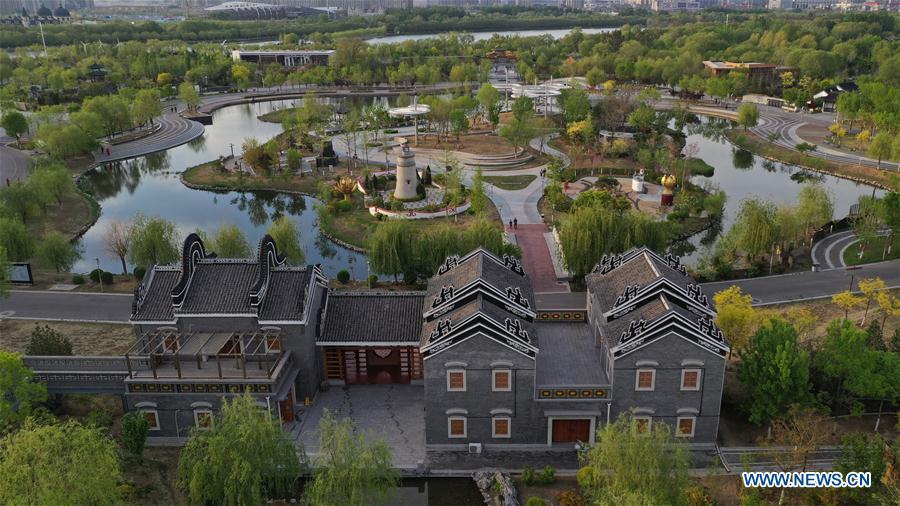 <?php echo strip_tags(addslashes(Aerial photo taken on April 25, 2019 shows the scenery of the Nanhu Park in Tangshan City, north China's Hebei Province. (Xinhua/Yang Shiyao))) ?>