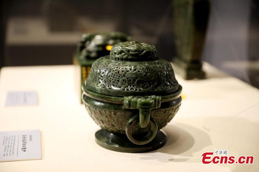 <?php echo strip_tags(addslashes(A Xinjiang jade exhibition opens at the Gulangyu Foreign Cultural Relics Museum in Xiamen City, Fujian Province, May 13, 2019. A total of 25 jade articles originally from northwest China’s Xinjiang Uygur Autonomous Region will be on display during the two-month show.  (Photo: China News Service/Li Siyuan))) ?>