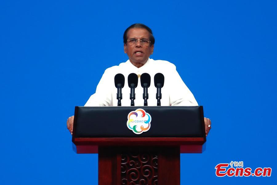 Sri Lankan President Maithripala Sirisena delivers a speech at the  opening ceremony of the Conference on Dialogue of Asian Civilizations (CDAC) at the China National Convention Center in Beijing, May 15, 2019. (Photo: China News Service/Hou Yu)