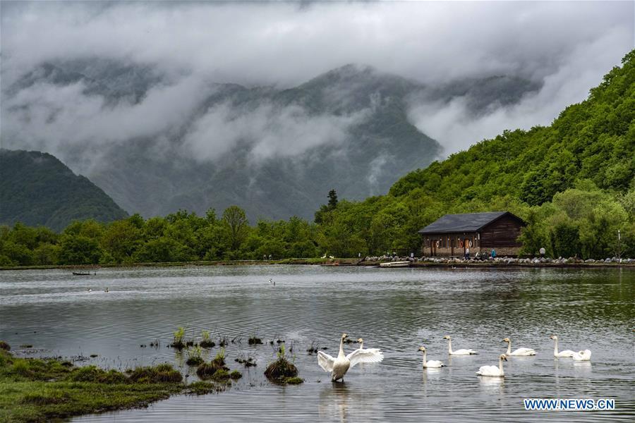 Photo taken on May 18, 2018 shows the scenery of the Dajiu Lake at Shennongjia National Park in central China\'s Hubei Province. (Xinhua/Du Huaju)