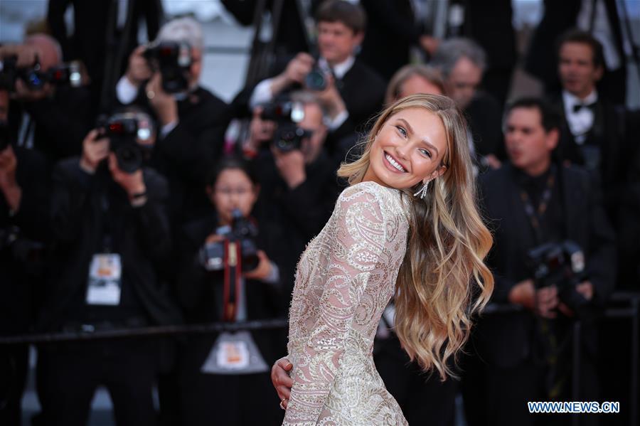 Model Romee Strijd attends the opening gala during the 72nd Cannes Film Festival at Palais des Festivals in Cannes, France, on May 14, 2019. The 72nd Cannes Film Festival is held here from May 14 to 25. (Xinhua/Zhang Cheng)