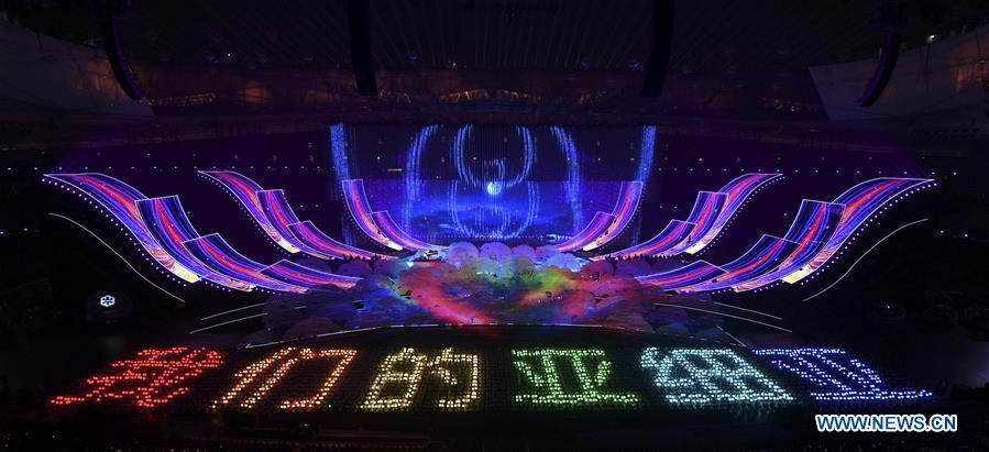An Asian culture carnival is held during the Conference on Dialogue of Asian Civilizations (CDAC) at the National Stadium, or the Bird\'s Nest, in Beijing, capital of China, May 15, 2019. (Xinhua/Wang Yuguo)