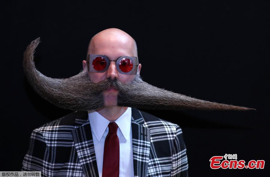<?php echo strip_tags(addslashes(A participant of the international World Beard and Moustache Championships poses before taking part in one of the 17 categories of beard and moustache styles competing in Antwerp, Belgium May 18, 2019. (Photo/Agencies))) ?>