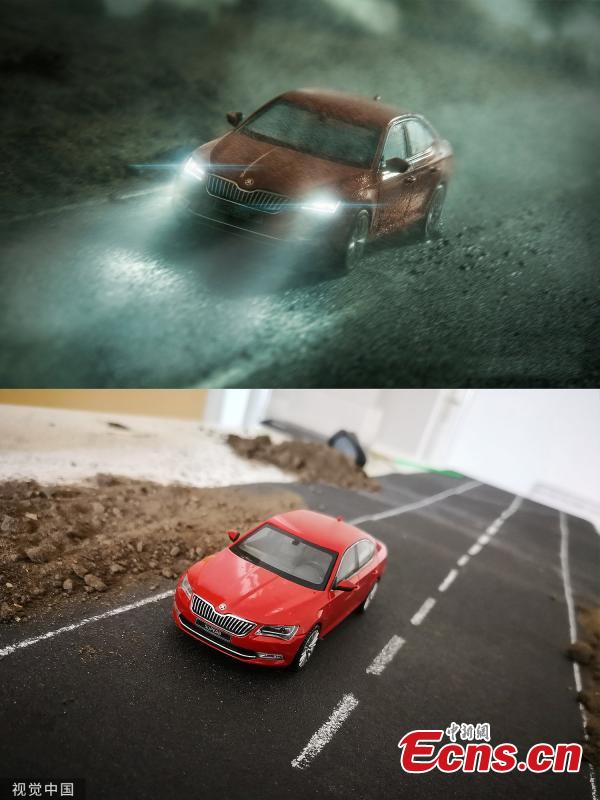<?php echo strip_tags(addslashes(They look like action shots of cars being driven on and off-road, but these pictures were created using toys and miniature scenery. Benedek Lampert is a miniature expert and spent days working with tiny motors to design the realistic looking shots.(Photo/VCG))) ?>