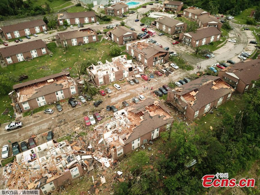 Debris from destroyed homes is shown in this aerial photo after a tornado touched down overnight in Jefferson City, Missouri, U.S. May 23, 2019.  (Photo/Agencies)