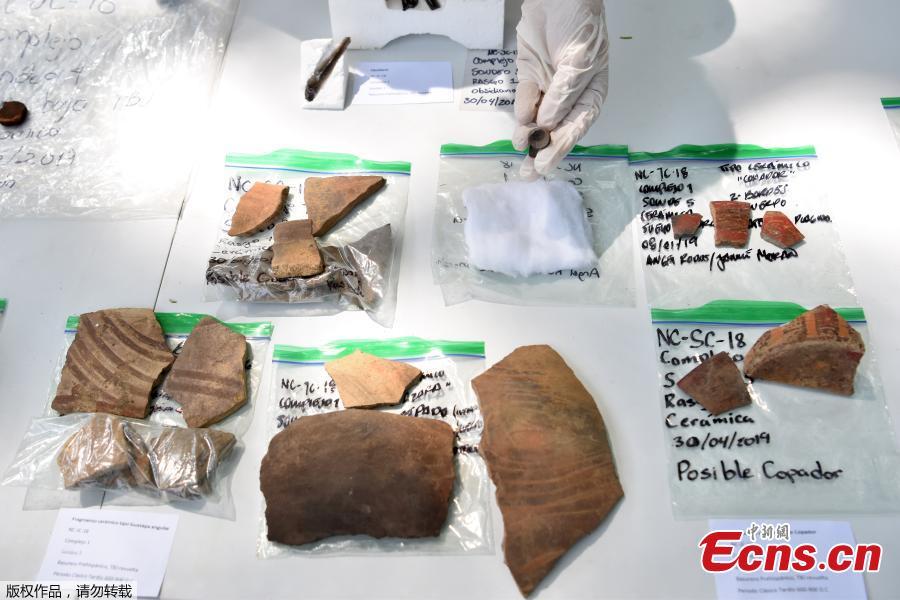 View of a archaeological pieces found at the Joya de Ceren, in San Juan Opico, 35 km west of San Salvador, El Salvador, on May 23, 2019.Archaelogical excavations are conducted at Joya de Ceren archaeological site in search of clues on the life, crops and structures of this legendary Mayan town known as the \