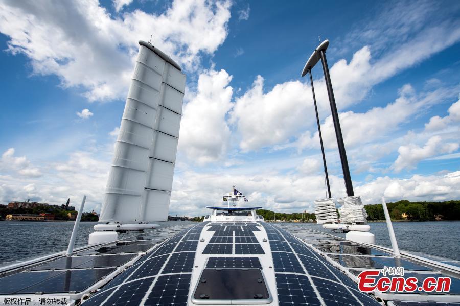 A picture taken on May 28, 2019 shows the self-energy producing multihull \