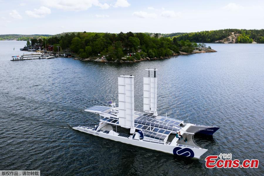 A picture taken on May 28, 2019 shows the self-energy producing multihull \