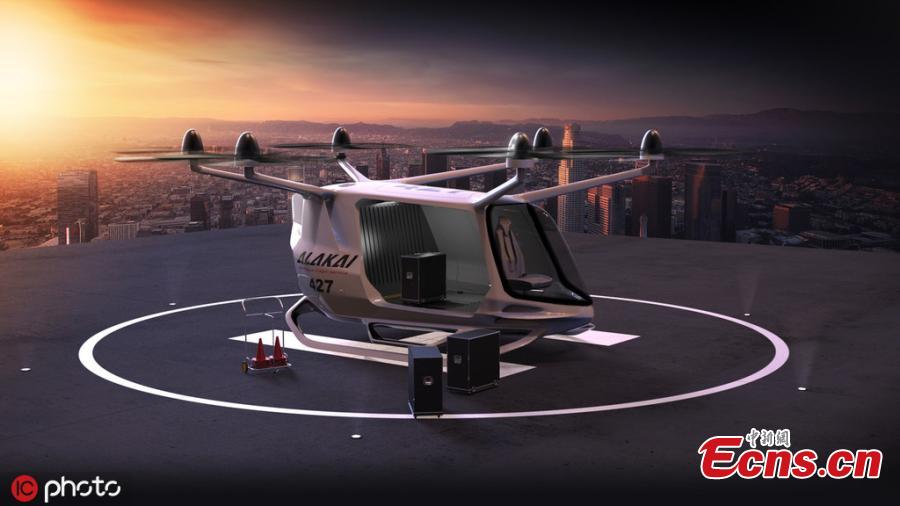 Massachusetts startup Alaka’i has designed a flying car - Skai - that the company touts as the “first air mobility vehicle powered by hydrogen fuel cells”.
The hydrogen fuel cells give the five-passenger Skai a maximum range of 400 miles (640 km) with a flight time of up to four hours. Like a drone, the Skai takes off and lands vertically. It’s one of many similar electric flying crafts in production, including prototypes from Boeing and Airbus that made successful test flights this year.(Photo/IC)