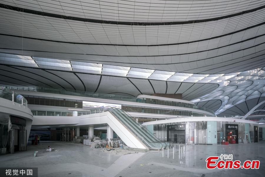 An inside view of the Beijing Daxing International Airport in Beijing on June 1, 2019. The airport will be put into operation before Sept. 30, according to the country\'s civil aviation authorities. Interior decorating and the installation and testing of electromechanical equipment are underway and will be completed this month. (Photo/VCG)