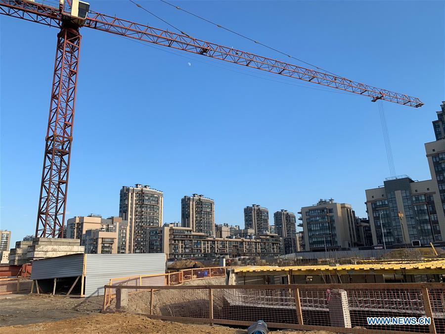 Photo taken on May 13, 2019 shows the construction site of a community hospital of the Pearl of the Baltic Sea project in St. Petersburg, Russia. The Pearl of the Baltic Sea project is a modern multi-functional residential and commercial project invested and constructed in St. Petersburg by seven Chinese enterprises including Shanghai Industrial Investment (Holdings) Co., Ltd. Twenty-two sub-projects have been completed by March 2019, including residential communities, commercial projects, schools and kindergartens, with a total construction area of 1.26 million square meters which account for 64% of the whole project. By far, the project has welcomed some 20,000 residents, including 4,000 students, and created over 2,000 jobs. (Xinhua/Lu Jinbo)