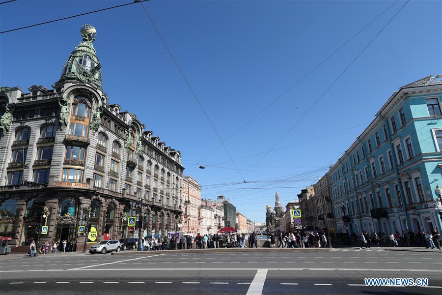 Photo taken on June 3, 2019 shows a street view of St. Petersburg, Russia. Chinese President Xi Jinping will pay a state visit to Russia from June 5 to 7 at the invitation of Russian President Vladimir Putin, a Chinese Foreign Ministry spokesperson announced on Wednesday at a press briefing. Xi will also attend the 23rd St. Petersburg International Economic Forum during his stay, according to spokesperson Lu Kang. (Xinhua/Lu Jinbo)