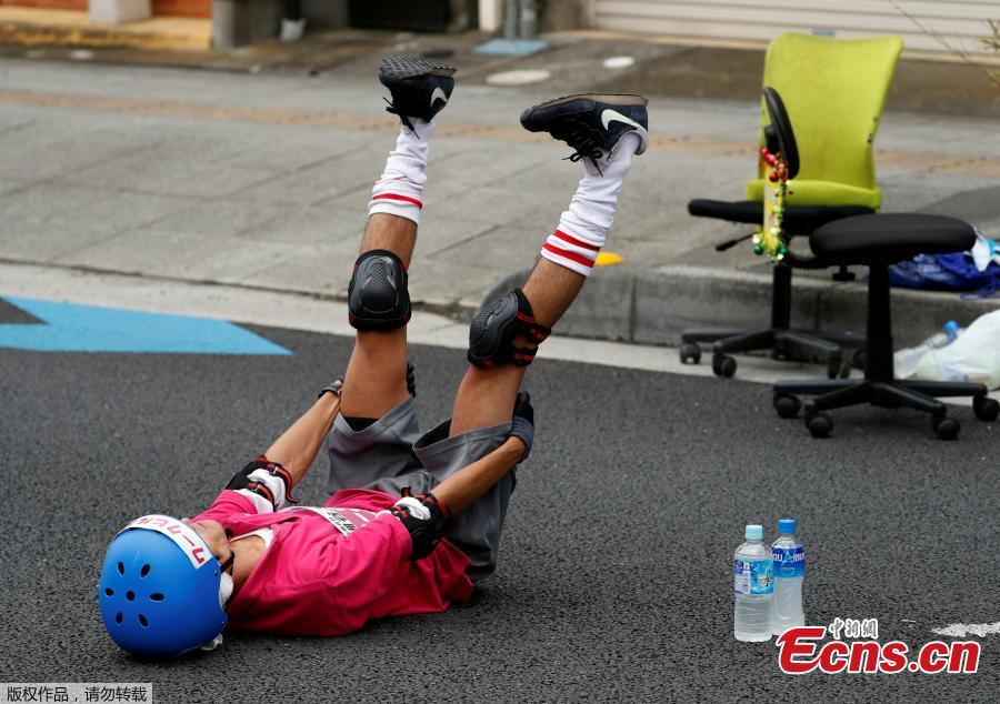 Racers compete during ISU-1 Hanyu Grand Prix, while taking part in the office chair race ISU-1 Grand Prix series, in Hanyu, north of Tokyo, Japan, June 9, 2019. (Photo/Agencies)