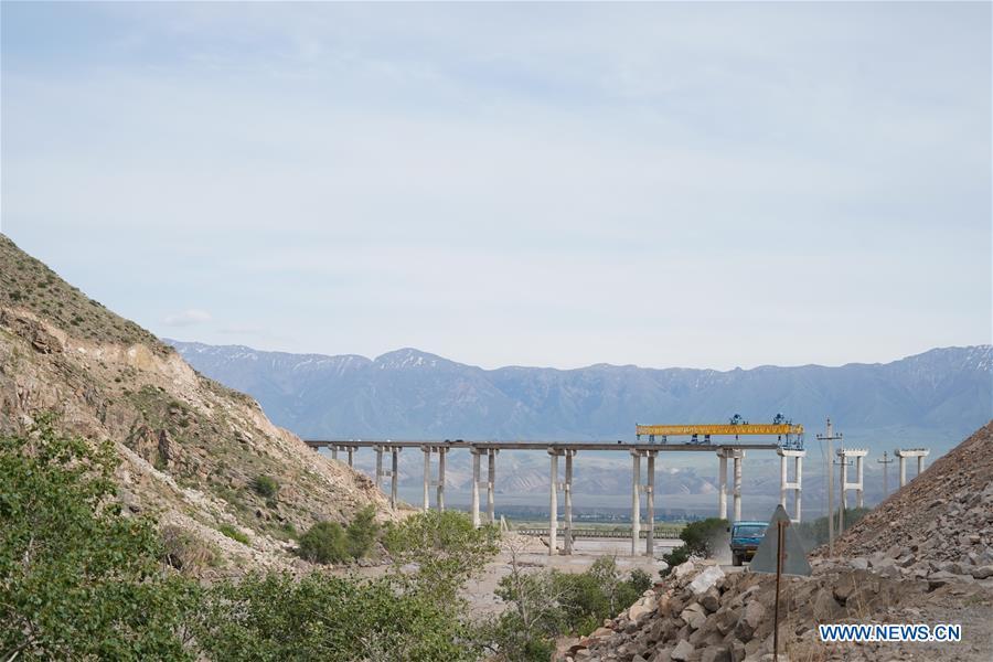 Photo taken on May 23, 2019 shows the construction site of a bridge for a road built by a Chinese company in Jalal-Abad, Kyrgyzstan. (Xinhua/Ma Xiaocheng)
