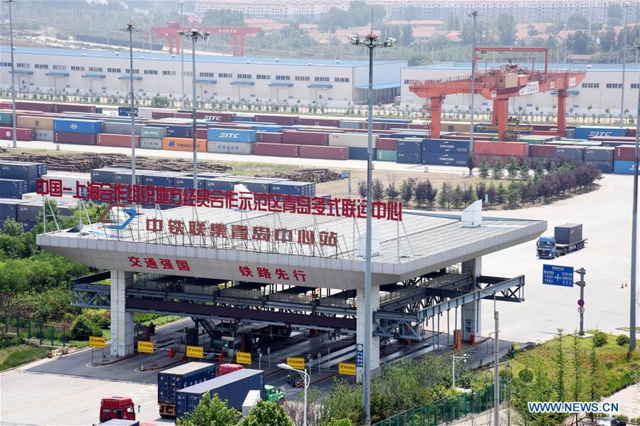 <?php echo strip_tags(addslashes(Photo taken on June 12, 2019 shows the Qingdao multimodal transportation center at a demonstration zone for China-SCO local economic and trade cooperation in Jiaozhou City, east China's Shandong Province. (Xinhua/Li Ziheng))) ?>
