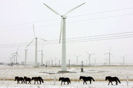 China's total wind power capacity reached 44.7GW in 2010, ranking it first in the world.