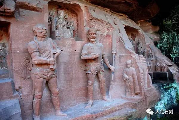 The statues of clairvoyance, clairaudience and the Jade Emperor in the Dazu Rock Carvings in Chongqing municipality. (Photo/The official Wechat account of Dazu Rock Carvings)