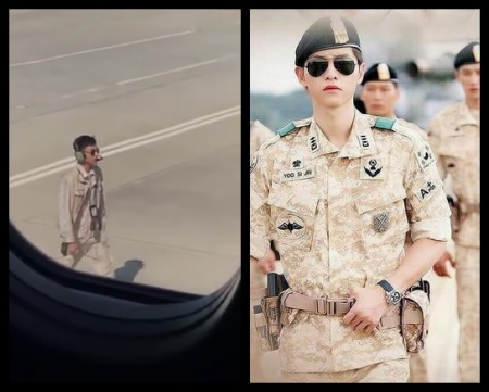 The airport technician (L) vs Song Joong Ji (R) from South Korean TV series, Descendants of the Sun/online photo