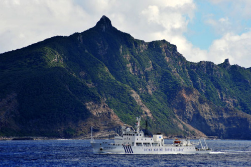 China Marine Surveillance 15, one of six patrol ships sent by China, arrives at the waters off Diaoyu Island on Friday. Zhang Jiansong / Xinhua