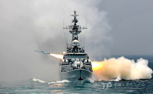 A maritime garrison under the East China Sea Fleet of the Navy of the Chinese Peoples Liberation Army (PLA) organized maritime maneuvering and missile-firing drill on September 14, 2012, in a bid to temper the combat capability of the troops in complex 