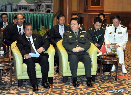 Chinese State Councilor and Defense Minister Chang Wanquan (R, front) attends the China and the Association of Southeast Asian Nations (ASEAN) Defense Ministers' Consultative Meeting in Bandar Seri Begawan, capital of Brunei, on May 7, 2013. (Xinhua/Lo Ping Fai)