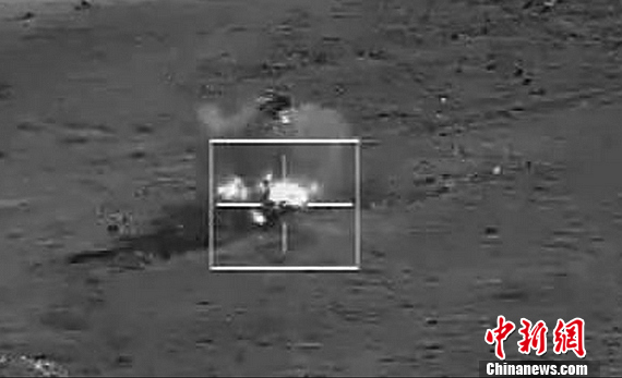 China's drone, who's model has not been unidentified, participates in the Shanghai Cooperation Organization (SCO) anti-terror drills in Inner Mongolia for the first time on Tuesday. (Photo/Chinanews.com)