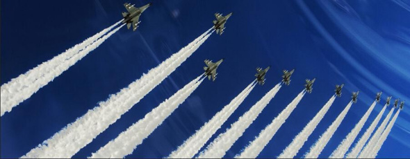 Air force rehearsal for the military parade scheduled on Sept. 3. (Photo souce: Chinanews.com) 