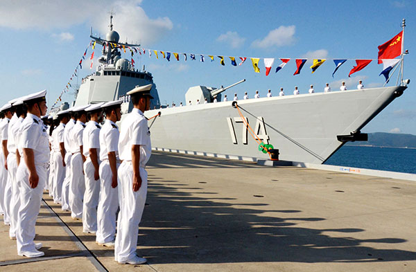 he Hefei, the third Type 052D guided missile destroyer commissioned by the PLA Navy, was delivered to the South Sea Fleet on Saturday in Sanya, Hainan province. GAO YI/CHINA DAILY