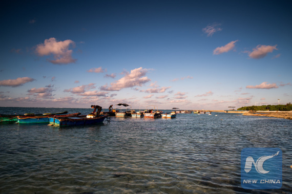 This photo taken on Dec. 11, 2015 shows uniquely beautiful winter scenery of the Zhaoshu Island in the South China Sea. (Xinhua file photo/Zhao Yingquan)